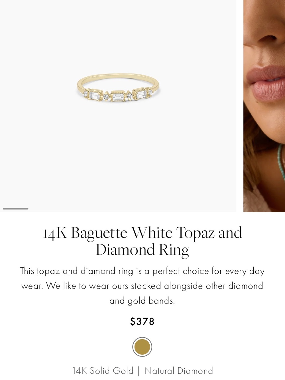 14K Gold Baguette White Topaz and Diamond Ring